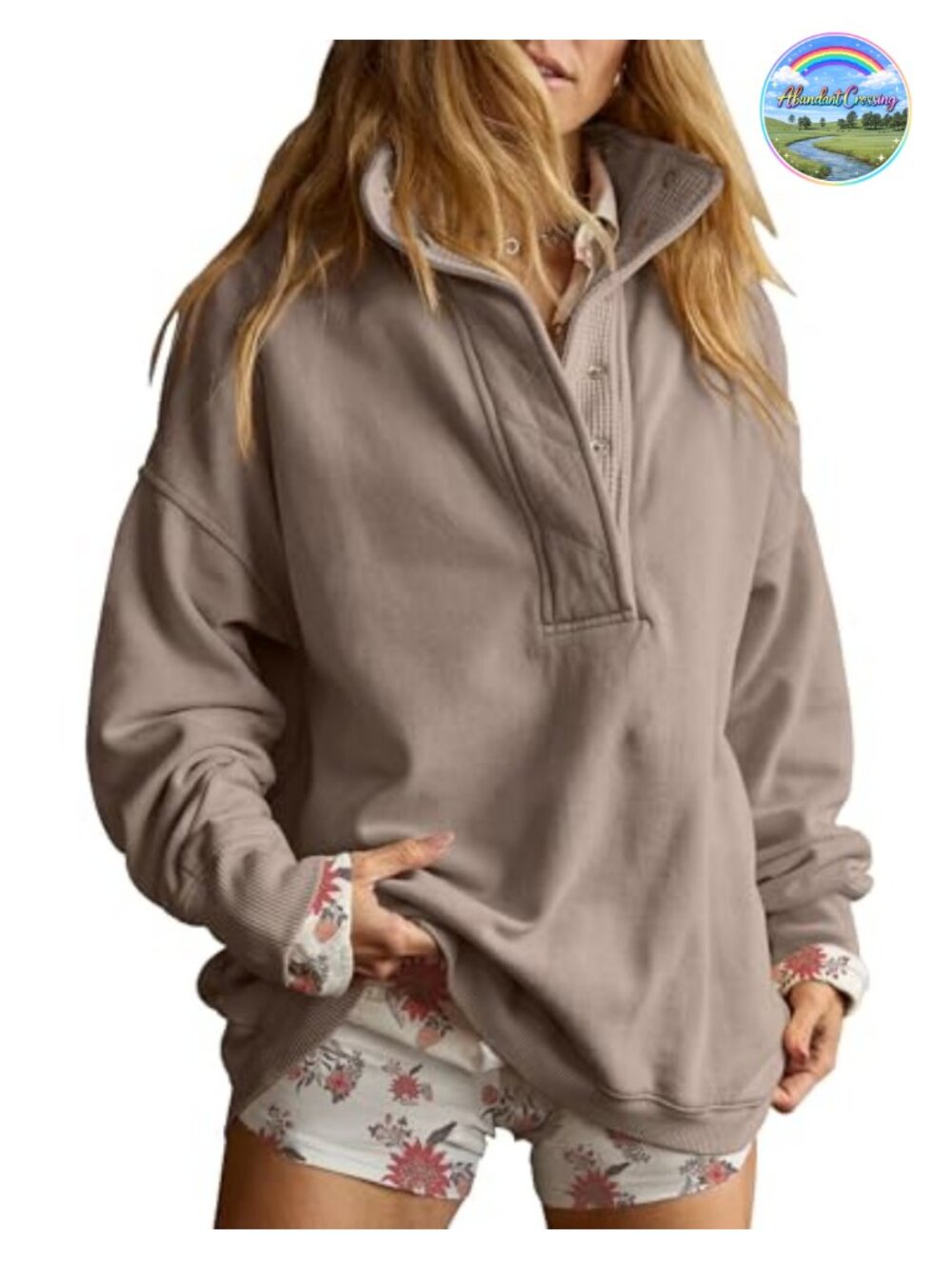 Oversized Henley Neck Pullover Sweatshirt 80% Cotton Lightweight